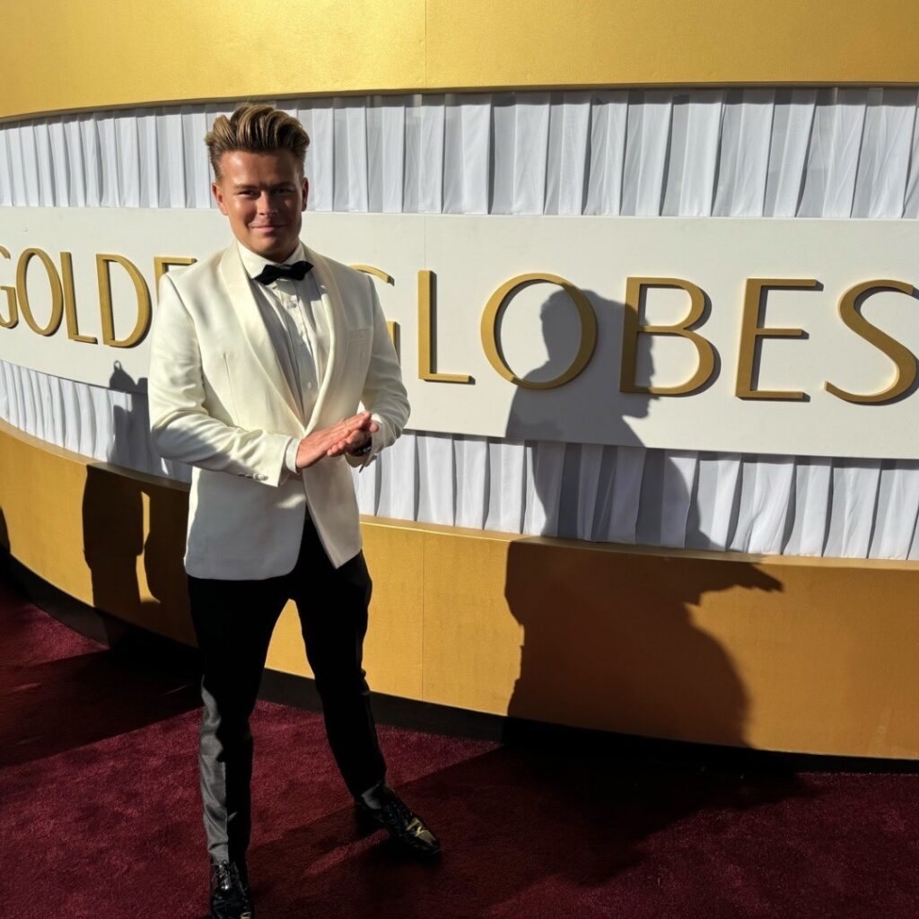 Joonas Nurmi jäi työttömäksi Finnairilta – nyt hänellä on yhtiökumppaninsa kanssa oma lentoyhtiö Joonas Nurmi Golden Globes -gaalassa
