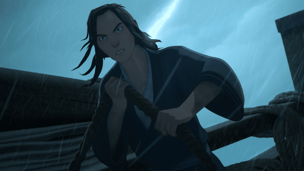 Mizu verisin kasvoin Blue Eye Samurai -sarjan toisella kaudella