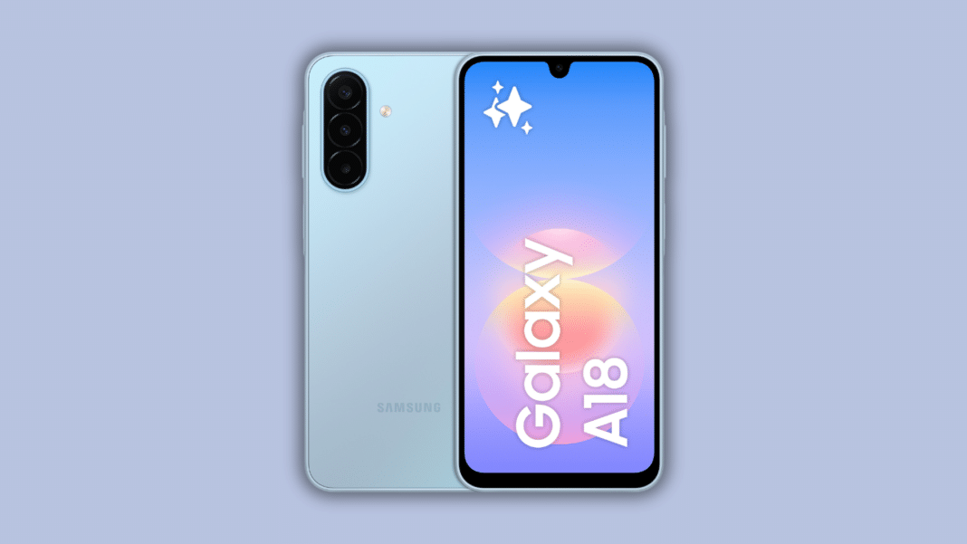 Samsung Galaxy A18 LTE hopeisena edestä ja takaa